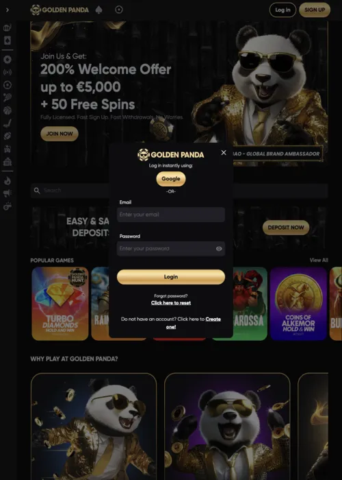 Connexion compte joueur sécurisée Golden Panda Casino