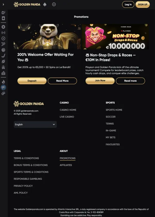 Offres bonus casino dorées Golden Panda Casino
